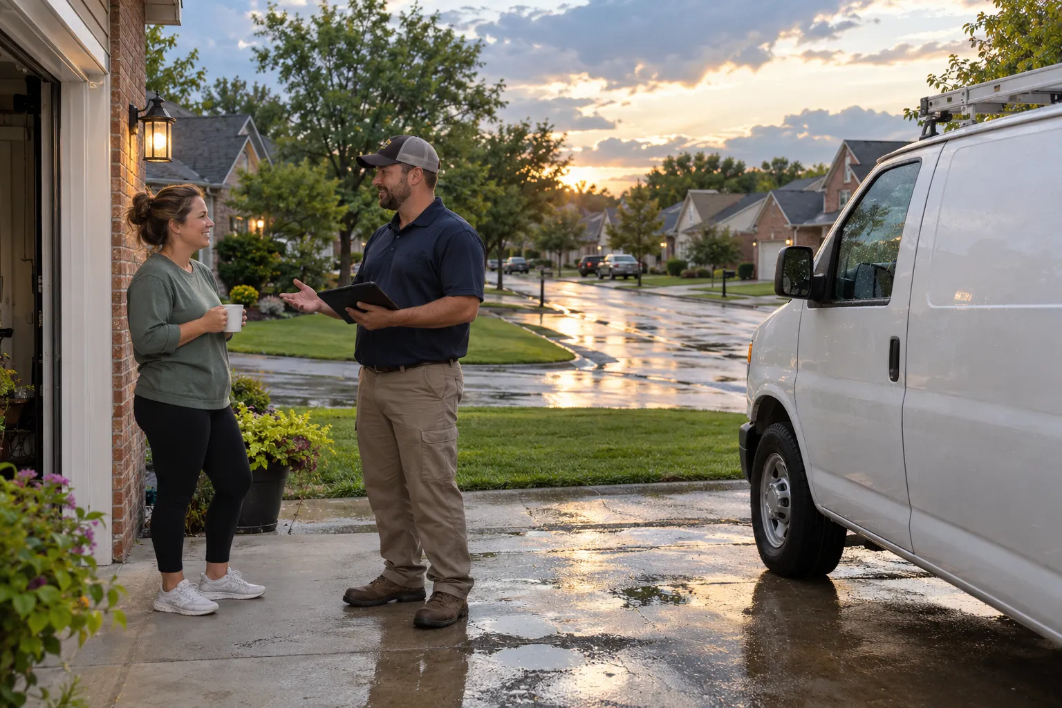 Brick and vinyl-sided homes in Knoxville after a storm